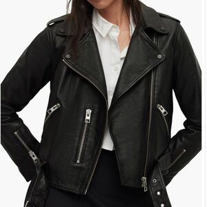 AllSaints Balfern Black Leather Biker Jacket, size 10
